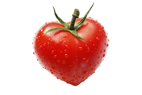 Single fresh tomato in heart shape isolated on png transparent background, generate ai 