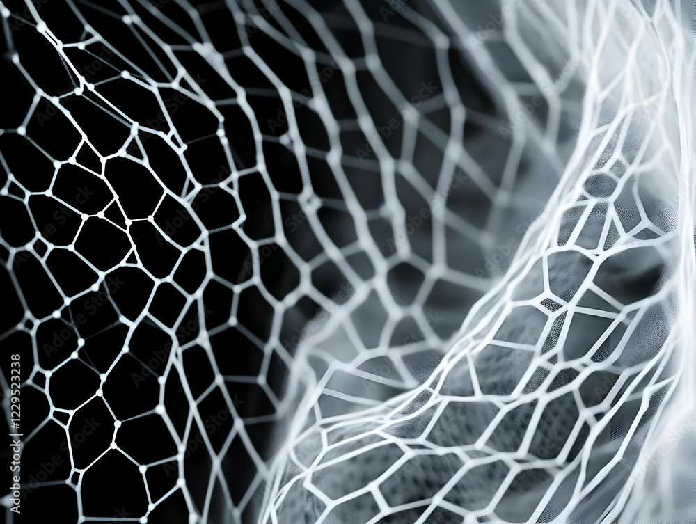 Poster abstract 3d white wireframe mesh structure forms a complex network on a dark background