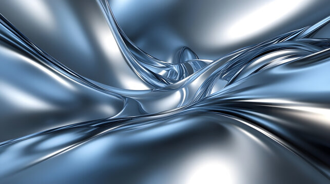 polished steel metallic background with subtle blue hues creates fluid and dynamic abstract design, evoking sense of modernity and elegance