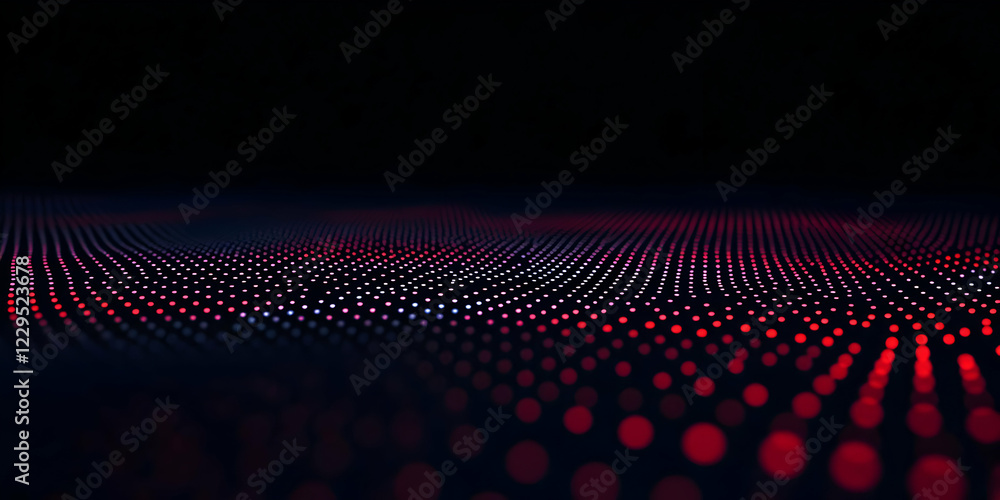 Poster abstract background forms a wavy surface with glowing dots and a dark background