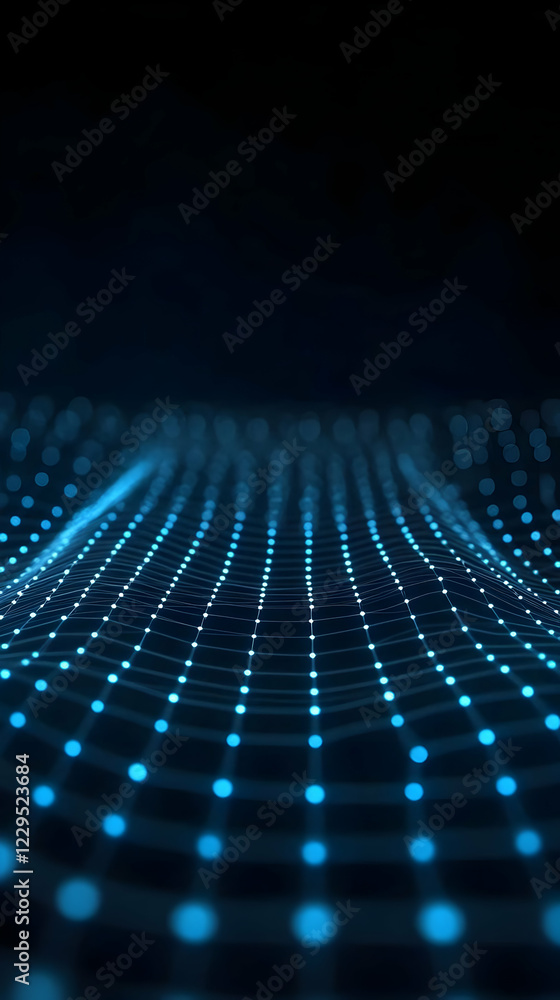 Poster abstract 3d blue grid background flows smoothly and dynamically in the dark