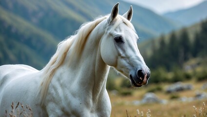 Obraz premium Majestic white horse in serene natural landscape