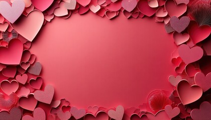 Festive Red and Pink Hearts Frame on Red Background for Valentines Day