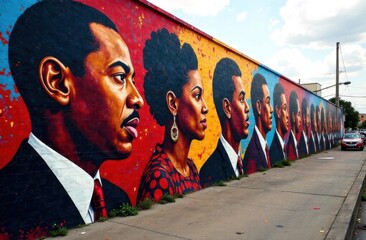 A mural depicting iconic figures from the Civil Rights Movement and African American history