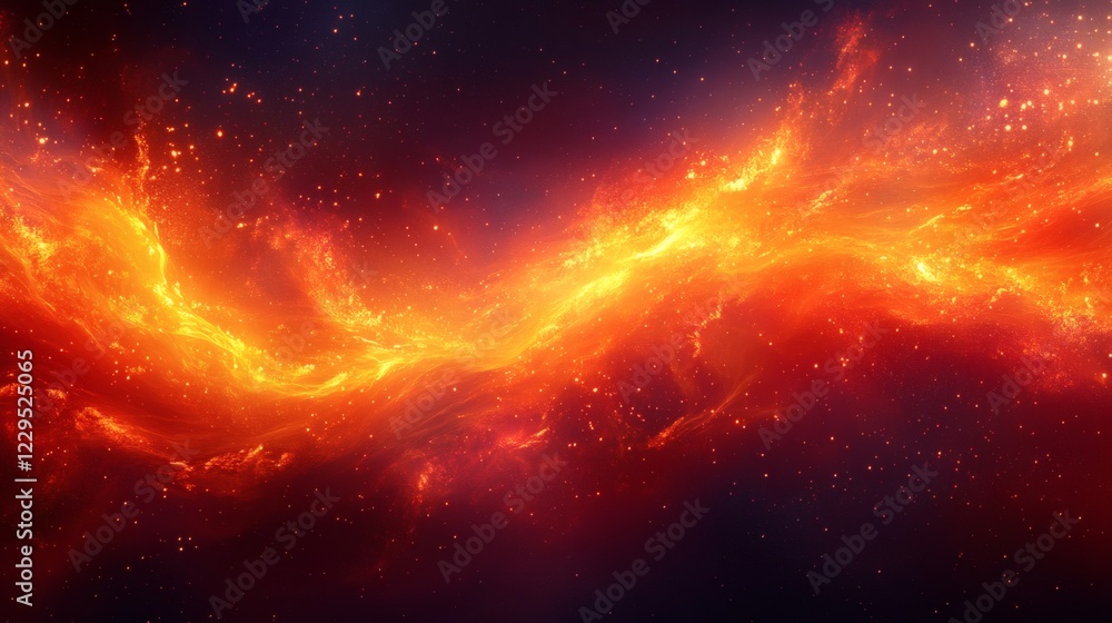 Poster fiery explosion of dynamic flames with bold orange and yellow strokes spreading in all directions ca