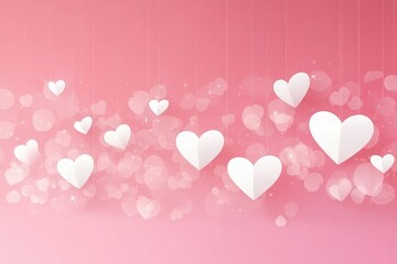 Festive White Paper Hearts on Pink Background Romantic Valentine's Day Design