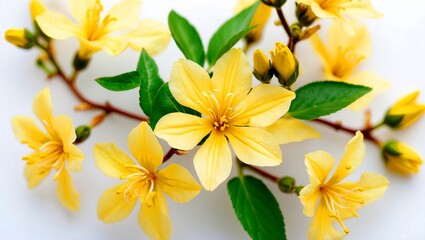 Obraz premium Radiant yellow jasmine flowers on a pure white background