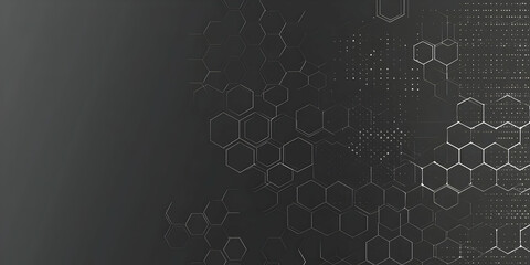 Abstract Background Features Interconnected Hexagons with Subtle Digital Data Overlay on Dark Gray Surface