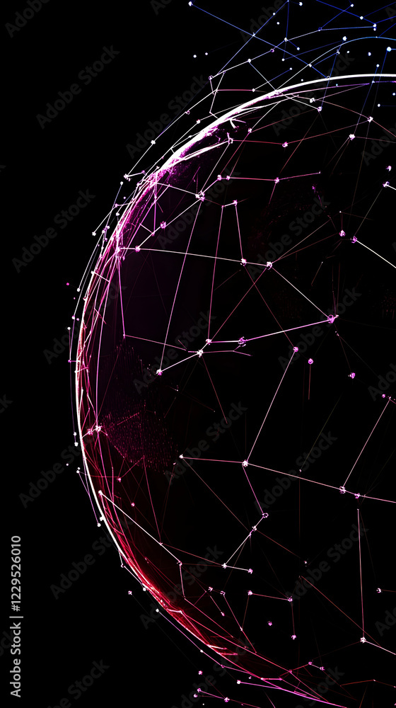 Poster abstract globe with connecting lines and nodes shows global network beautifully on black background