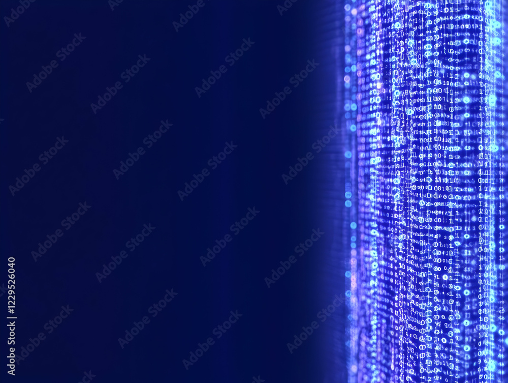 Poster abstract blue digital data stream flows with futuristic technology in cyberspace background