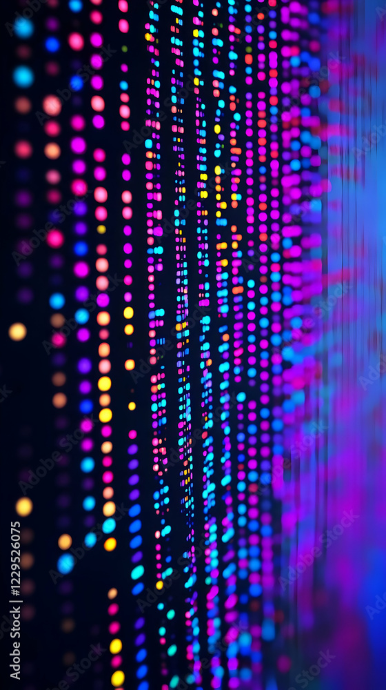 Poster abstract background shows colorful bokeh lights hanging vertically with a dark background.