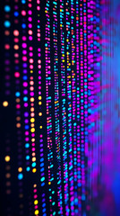 Abstract Background Shows Colorful Bokeh Lights Hanging Vertically with a Dark Background.
