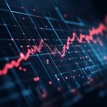 Dynamic Red Line Graph Displaying Financial Trends on a Digital Grid Background