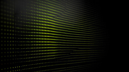 Abstract Background Displays Glowing Green Dots and Squares in a Dynamic Pattern with Perspective