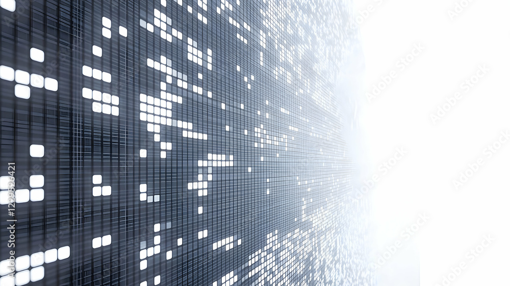 Aufkleber abstract background shows glowing squares and grid pattern fading into bright white light with futur