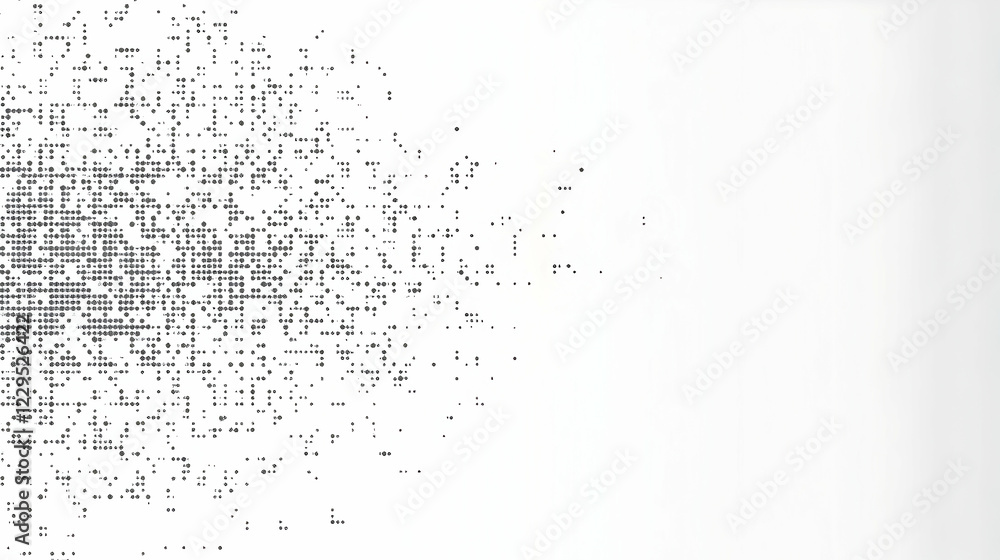 Poster abstract dotted pattern forms a dynamic visual with varying densities on a clean white background.