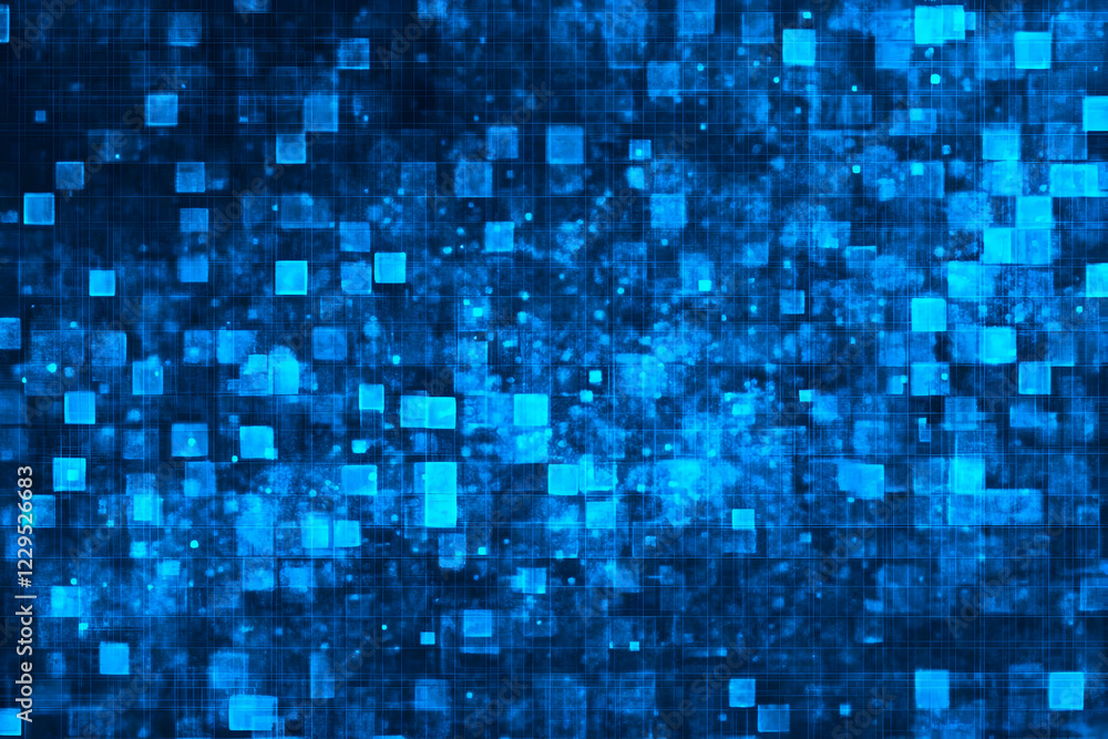 Aufkleber abstract blue technology background with glowing squares and grid pattern creates futuristic vibe fo