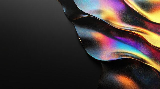 luxury greeting card, contemporary greeting card with metallic layers holographic gradients on a sleek black background, customizable