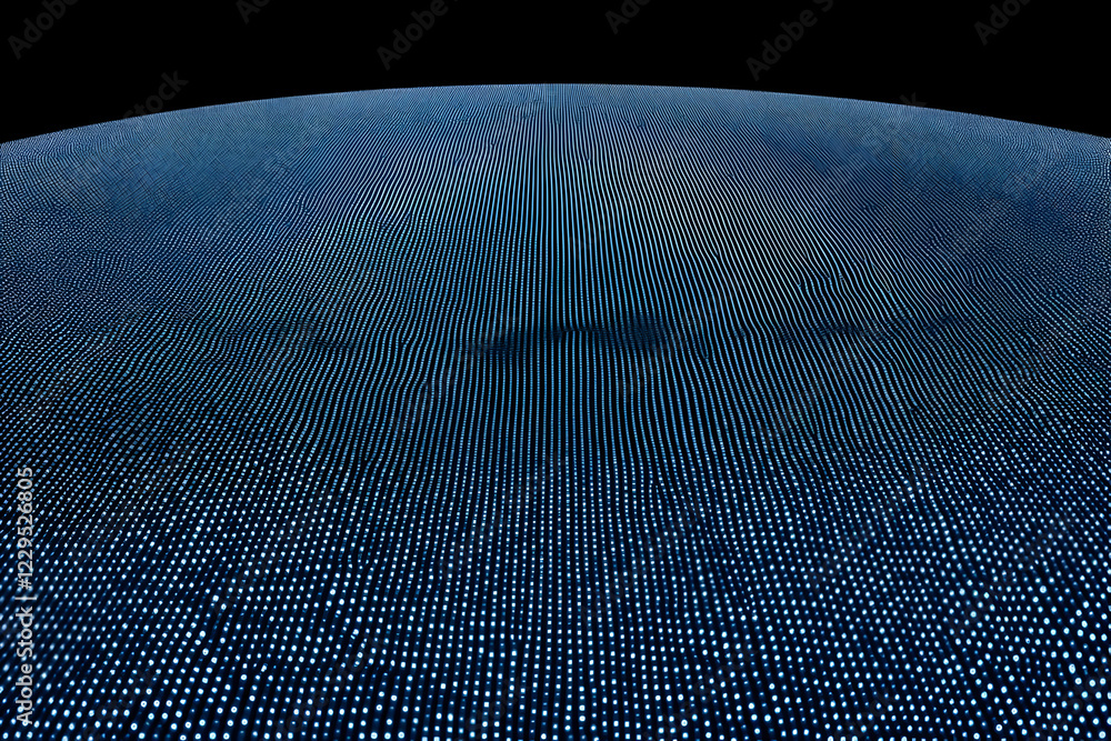 Poster abstract blue dotted grid pattern curves gently on a dark background