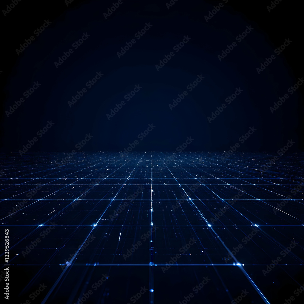 Poster abstract background shows interconnected grid glowing softly in the dark perspective.