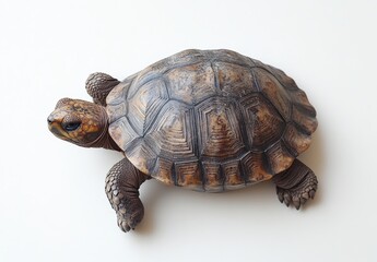 Fototapeta premium Realistic depiction of a turtle showcasing detailed texture and lifelike color on a light background for educational or decorative use