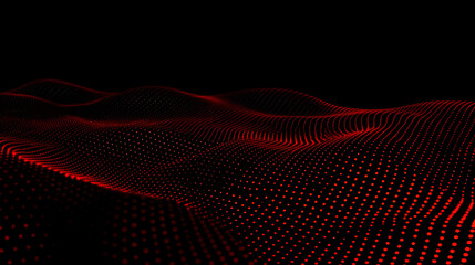 Abstract Red Dotted Wave Pattern on Black Background Dynamically Flows Smoothly.