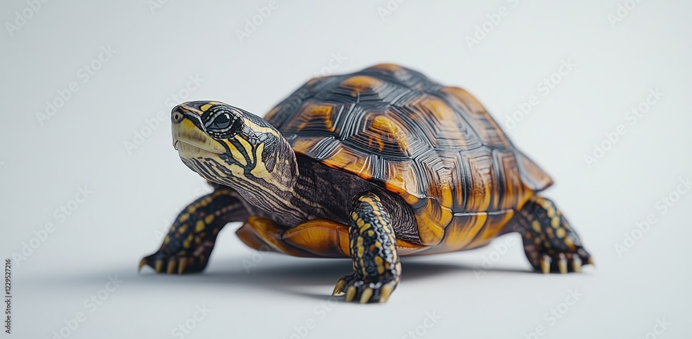 Poster realistic detailed turtle figurine with beautiful shell patterns and textures on a neutral backgroun