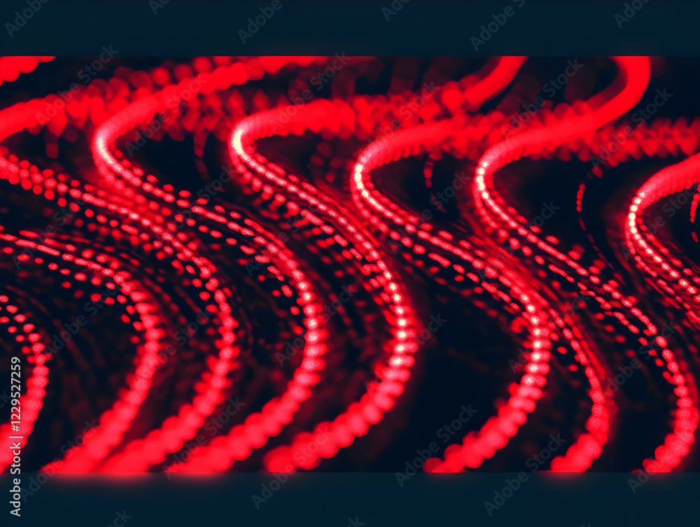Poster Abstract Red Lights Form Wavy Patterns on a Dark Background Creating a Dynamic Visual Effect.