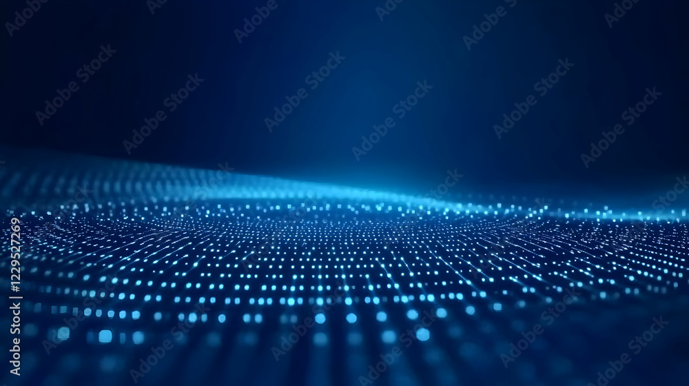 Aufkleber abstract blue particle grid wave background gently flows and undulates in a serene manner