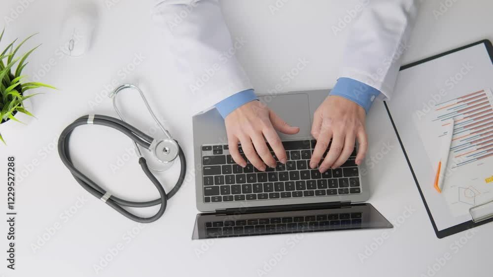 Poster a dedicated healthcare professional is fully engaged in a digital consultation with their laptop, ut