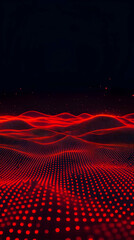 Abstract Red Particle Landscape Creates a Wavy Surface with Dots Extending into the Dark Background