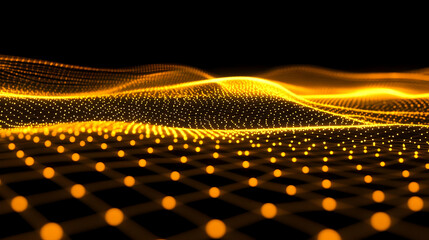Abstract Golden Grid Wave Flows Smoothly in the Dark Background with Digital Particles