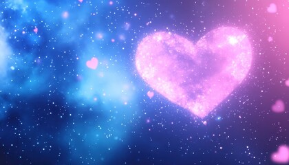 Fototapeta premium Glowing Pink Heart in a Cosmic Galaxy of Stars and Glitter