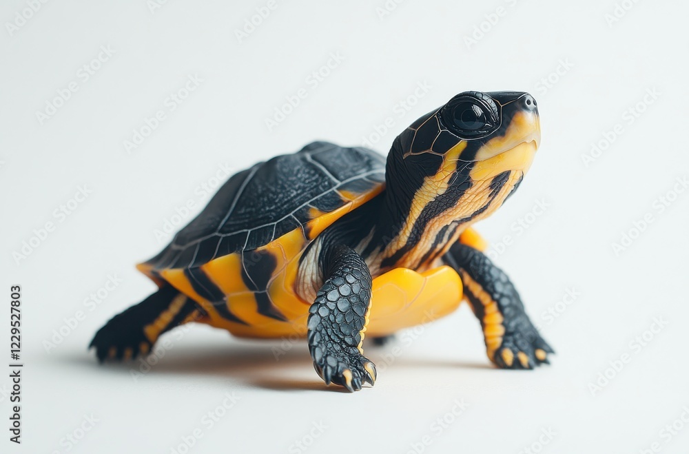 Poster realistic turtle figure with vibrant yellow and black patterns showcasing intricate details in a stu
