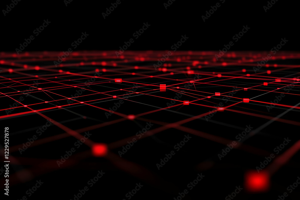 Aufkleber abstract 3d red grid network connecting data points on a black background
