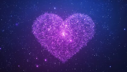 Glowing Purple Heart in a Starry Night Sky
