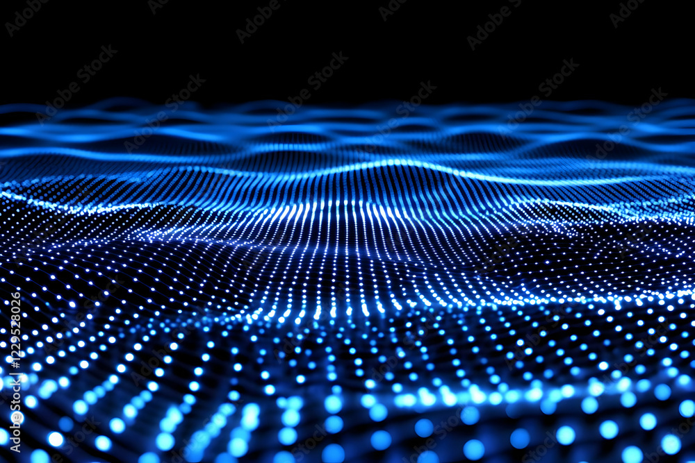 Aufkleber abstract blue particle waves flow seamlessly across a dark background