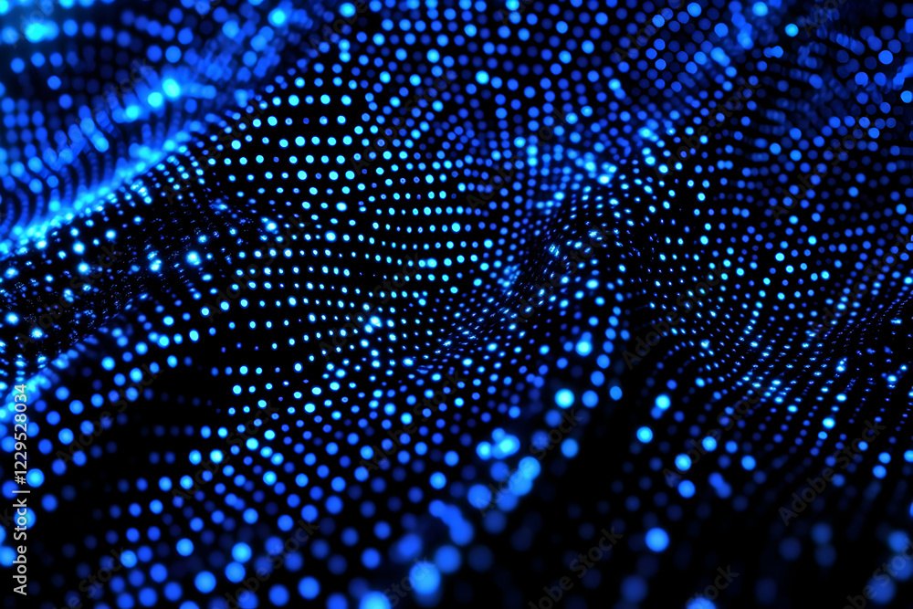 Poster abstract blue dots flow and ripple smoothly on a dark background