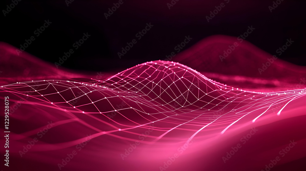 Poster Abstract 3D landscape forms a vibrant network, connecting points with glowing lines, dynamically.