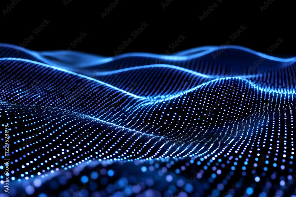 Aufkleber abstract blue particle wave flowing smoothly on a dark background