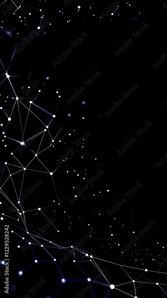 Poster abstract network of interconnected nodes creates a dynamic digital landscape on a dark background