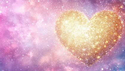 Fototapeta premium Golden Glitter Heart in a Cosmic Galaxy Background