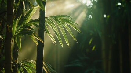 Tranquil Escape in a Lush Bamboo Forest with Sunlit Serenity