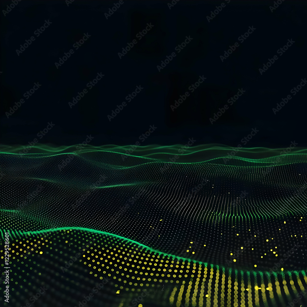 Poster Abstract Background Forms a Wavy Pattern with Green and Yellow Dots on a Dark Background