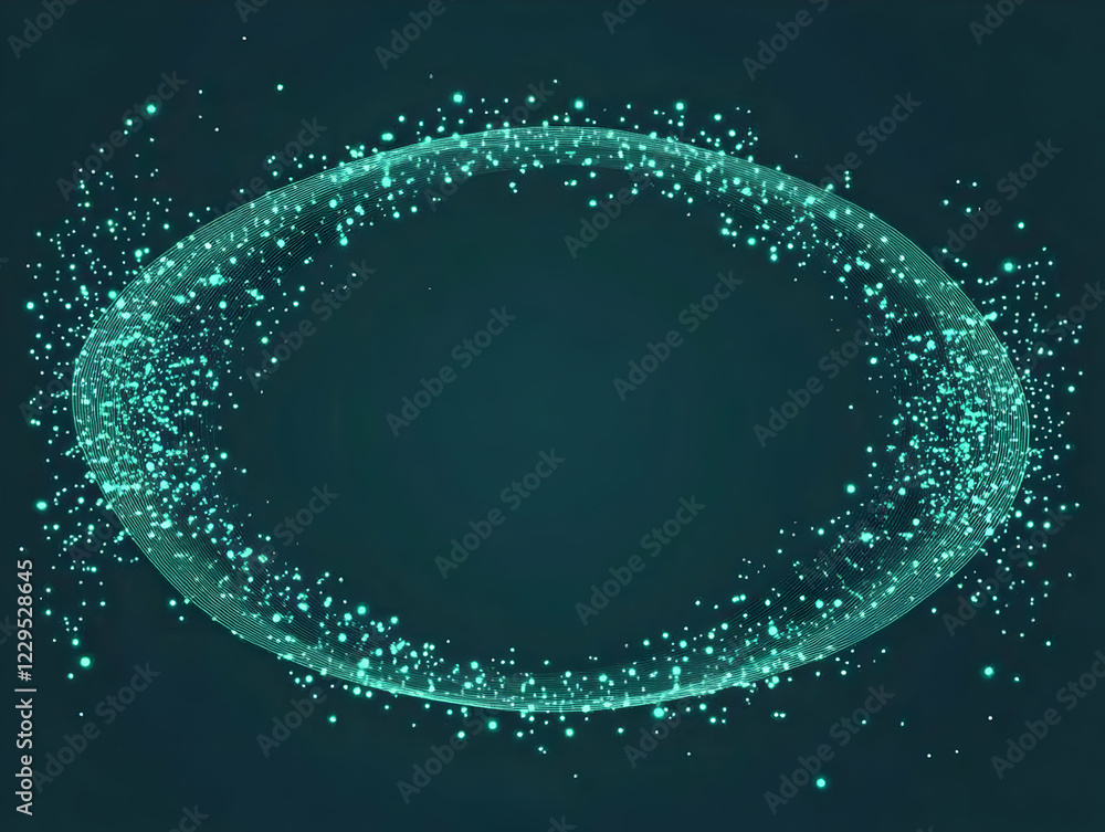Poster abstract teal glowing oval frame with particles on a dark background creatively forms a captivating 