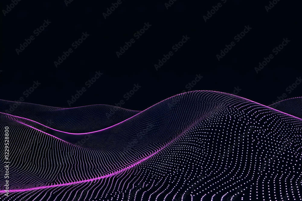 Aufkleber abstract 3d purple wavy particle grid on a dark background forms gentle hills and valleys smoothly
