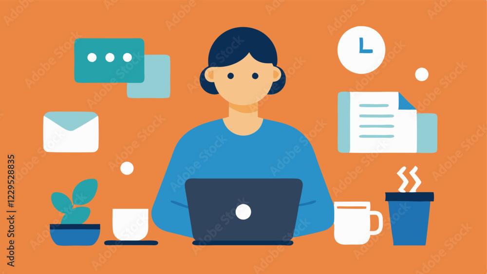 Poster virtual assistant a person on a video call on their laptop managing tasks with a planner in front of