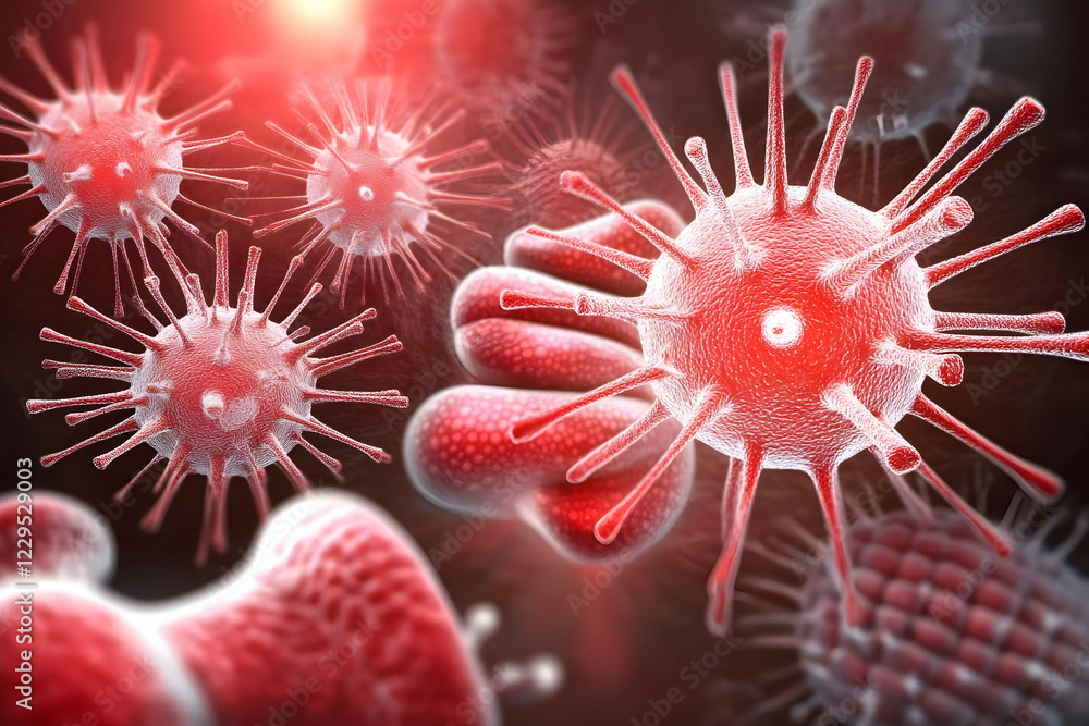 Aufkleber microscopic view of viruses shows detailed structure and interaction with cells