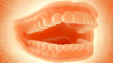 3D Illustration of Open Mouth Shows Teeth and Gums in Orange Hues with Bright Background