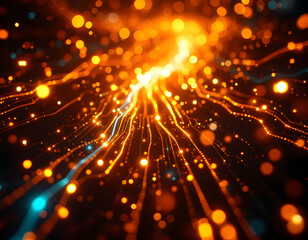 Digital Data Animation Flowing on Black Background. This animation features digital data flowing across a black background, with streams of light representing the transfer of information. 